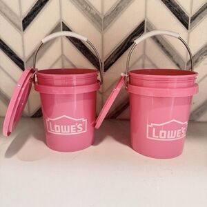 NWT Set Of 2 Lowe’s Mini Bucket Pink .4 Qt W/ Lid RARE Color Food Grade
